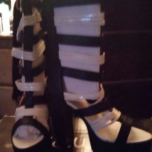 Black and white thick sole heels